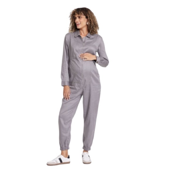 Isabel Maternity by Ingrid & Isabel Pants - Isabel Maternity Woven Long Sleeve Maternity Jumpsuit in Matte Gray NWT, Size S